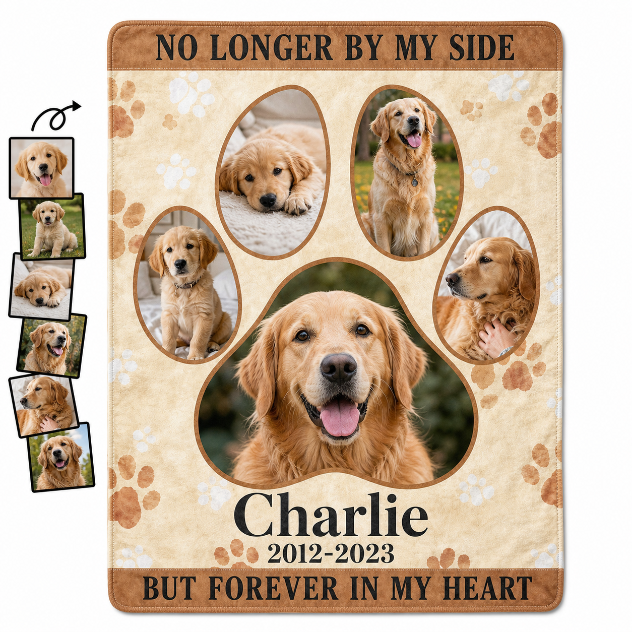 Personalized Pet Memorial Photo Fleece Blanket for Dog Loss - Paw Print Keepsake Gift - Image 1