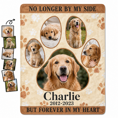 Personalized Pet Memorial Photo Fleece Blanket for Dog Loss - Paw Print Keepsake Gift - Image 1