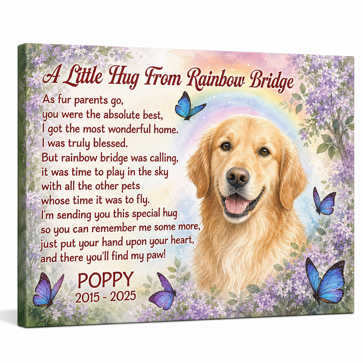 Personalized Pet Memorial Canvas Wall Art - Custom Dog Photo Rainbow Bridge Sympathy Gift - Image 1