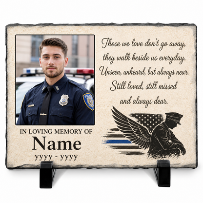 Personalized Police Officer Memorial Photo Slate Stone Thin Blue Line Keepsake - Image 1