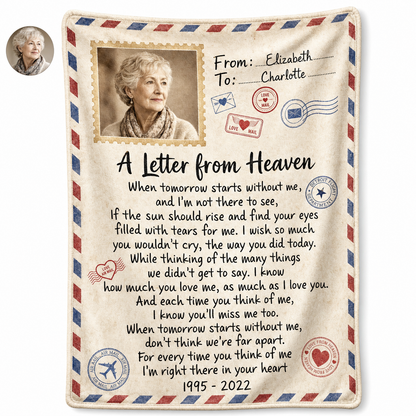 Personalized Memorial Photo Fleece Blanket - Letter from Heaven Sympathy Gift for Loss - Image 1
