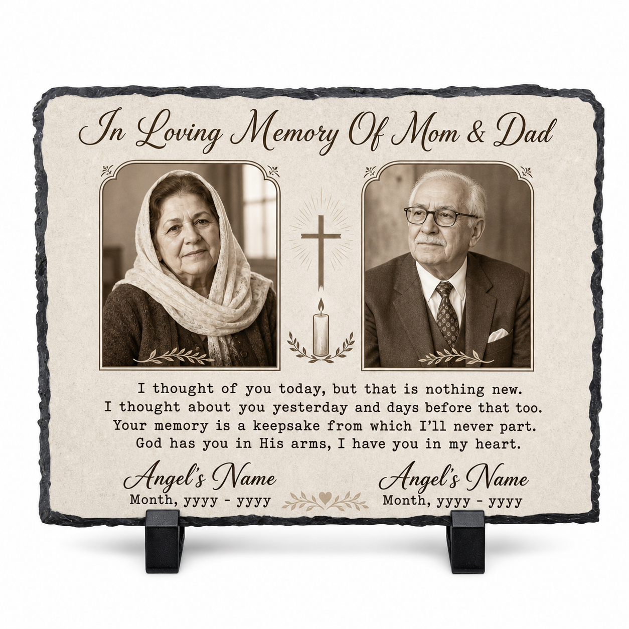 Personalized Memorial Slate Stone for Loss of Parents – Custom Photo Plaque Mom Dad Gift - Image 1