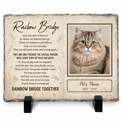 Personalized Rainbow Bridge Cat Memorial Garden Stone Rectangle for Pet Loss Gift - Image 1