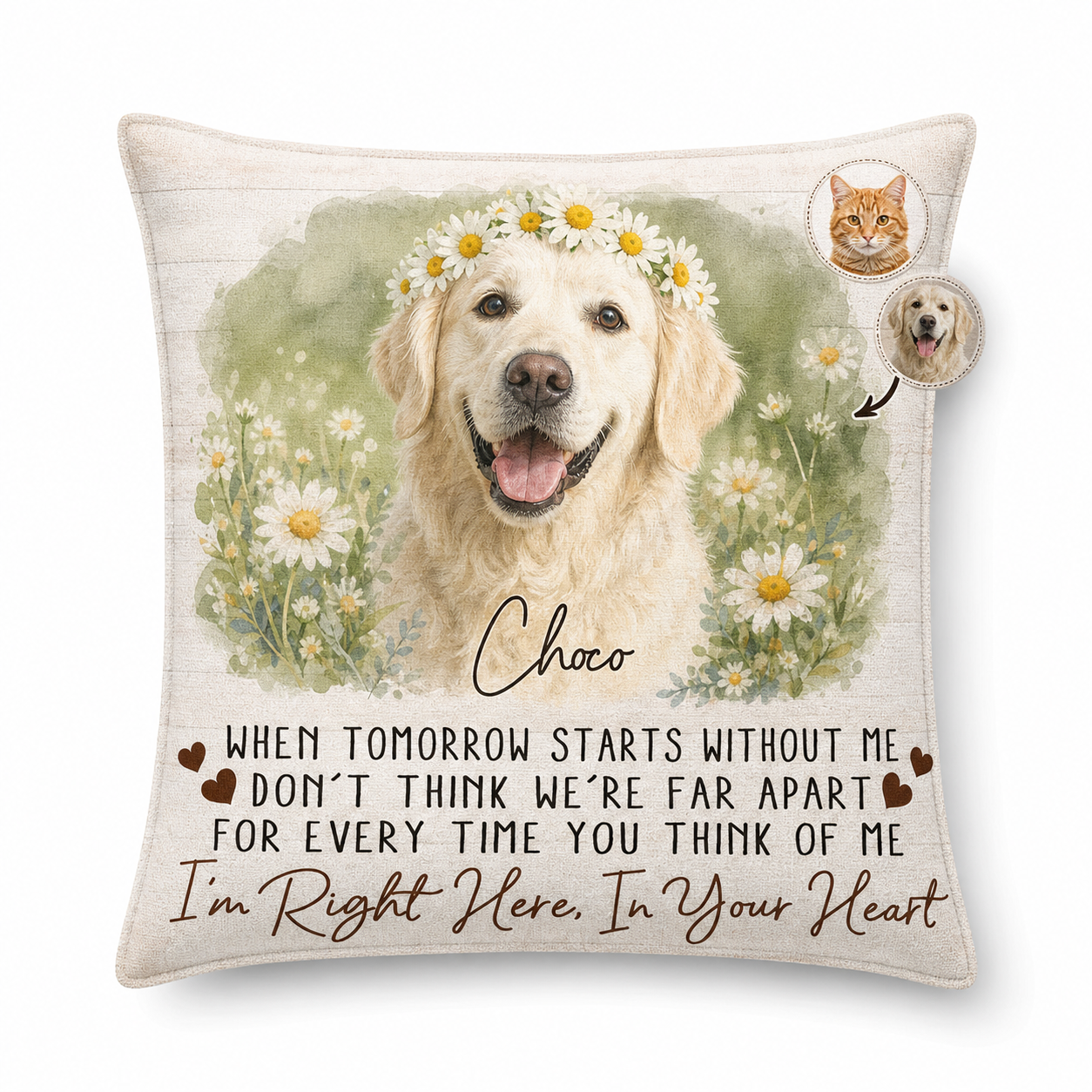 Personalized Pet Memorial Pillow Custom Photo Dog Cat Loss Gift Right Here In Your Heart - Image 1