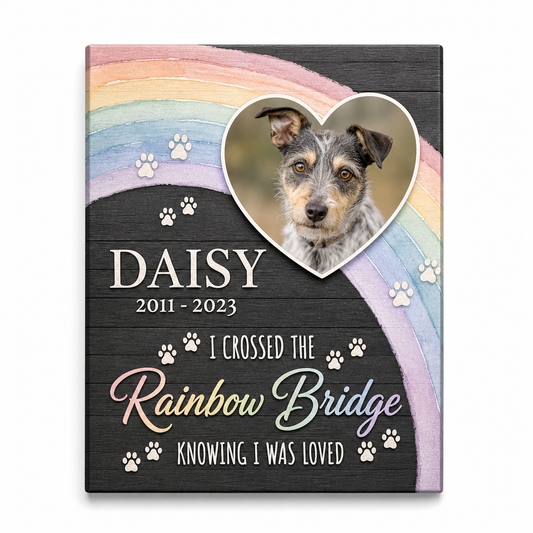Personalized Pet Memorial Wall Canvas Rainbow Bridge Dog Loss Gift Sign - Image 1