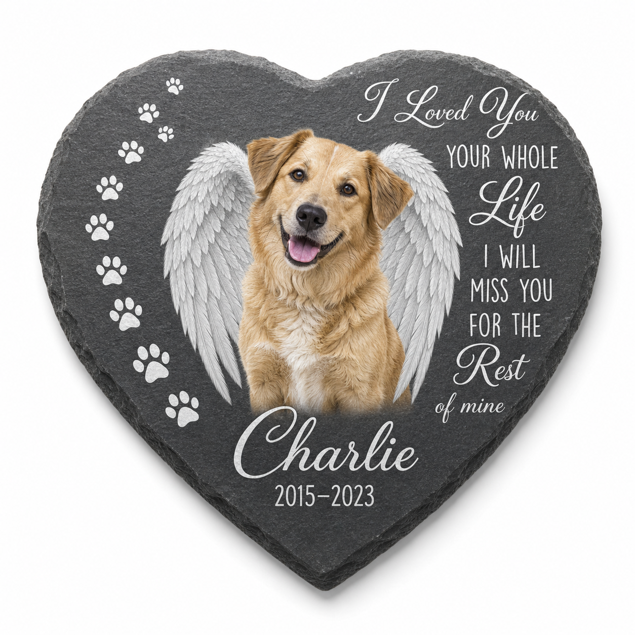 Personalized Dog Photo Memorial Garden Stone with Angel Wings, Pet Loss Gift - Image 1