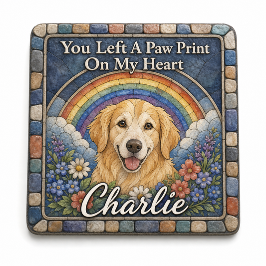 Personalized Dog Memorial Garden Stone – Paw Print Rainbow Bridge Pet Loss Gift - Image 1