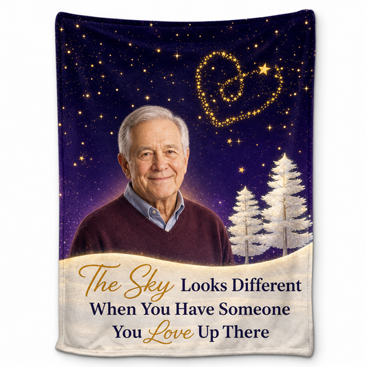 Personalized Memorial Photo Fleece Blanket - Sky Looks Different Loss of Loved One Gift - Image 1