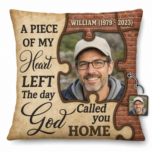 Personalized Photo Memorial Pillow A Piece of My Heart Sympathy Gift for Loss of a Loved One - Image 1