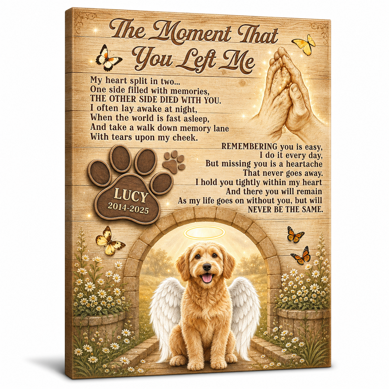 Personalized Dog Memorial Canvas Wall Art - Pet Loss Remembrance Gift with Angel Wings - Image 1