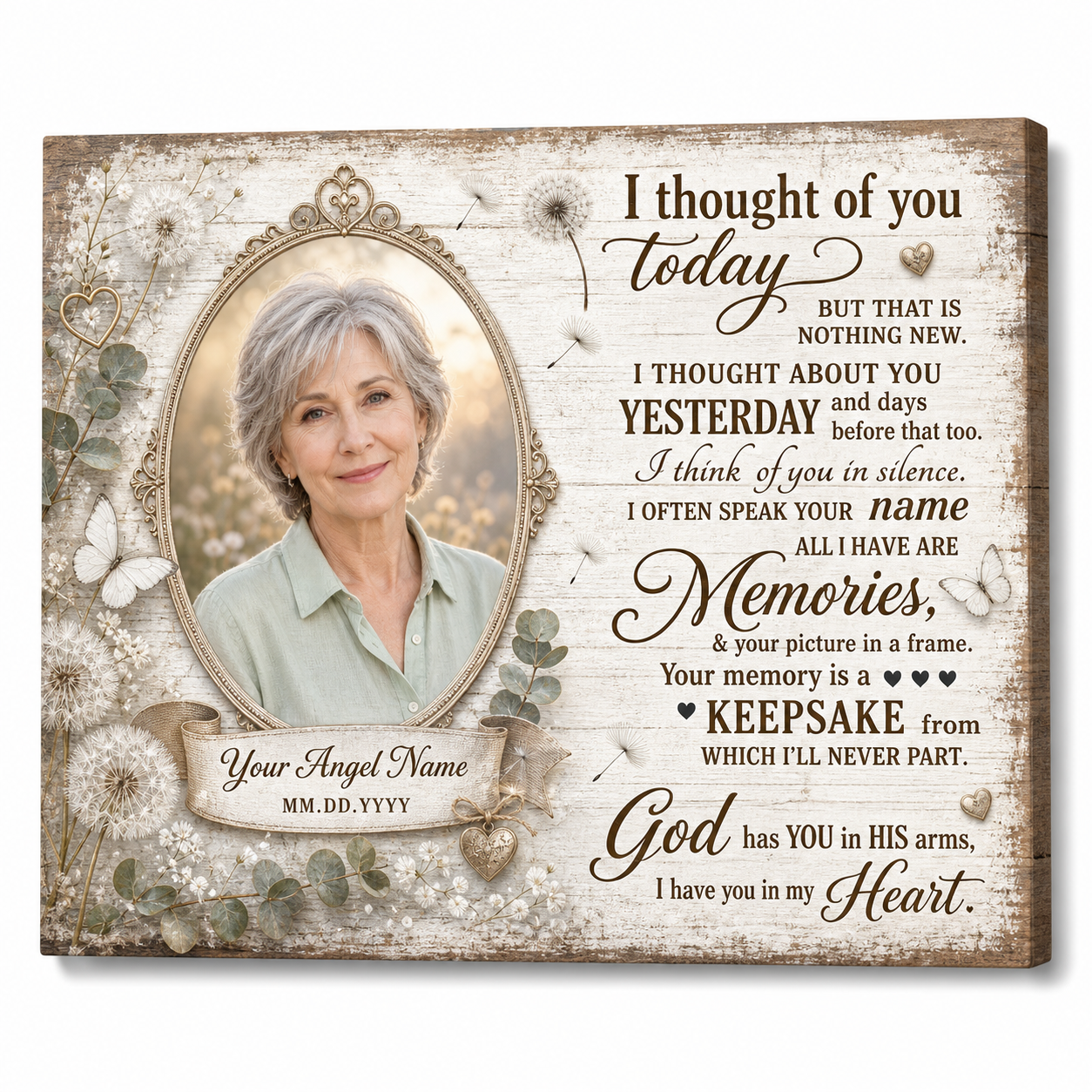 Personalized Memorial Wall Canvas for Loss of Loved One, Sympathy Remembrance Keepsake Gift - Image 1