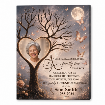 Personalized Memorial Family Tree Wall Canvas with Heart Photo Frame for Loss of a Loved One - Image 1