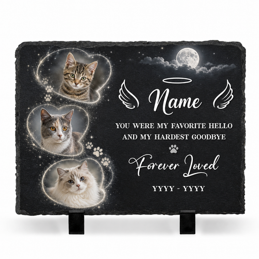 Personalized Cat Memorial Slate Stone Plaque with Photos – Custom Pet Loss Gift - Image 1