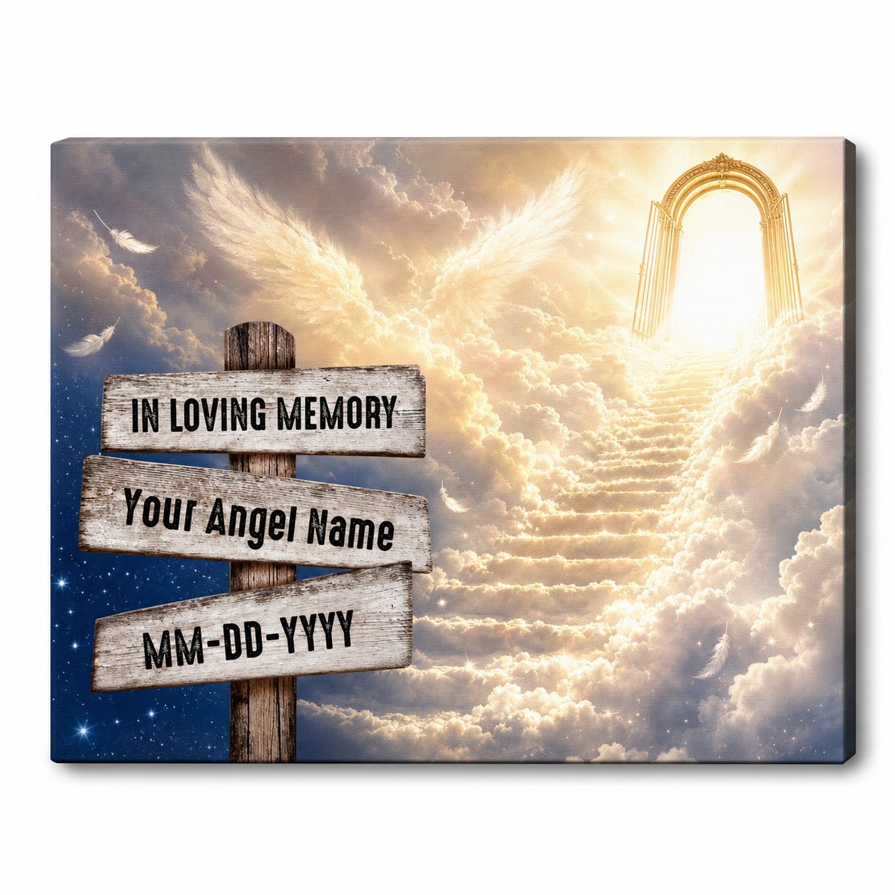 Personalized In Loving Memory Memorial Wall Canvas with Heaven Signpost Sympathy Gift for Loss of a Loved One - Image 1