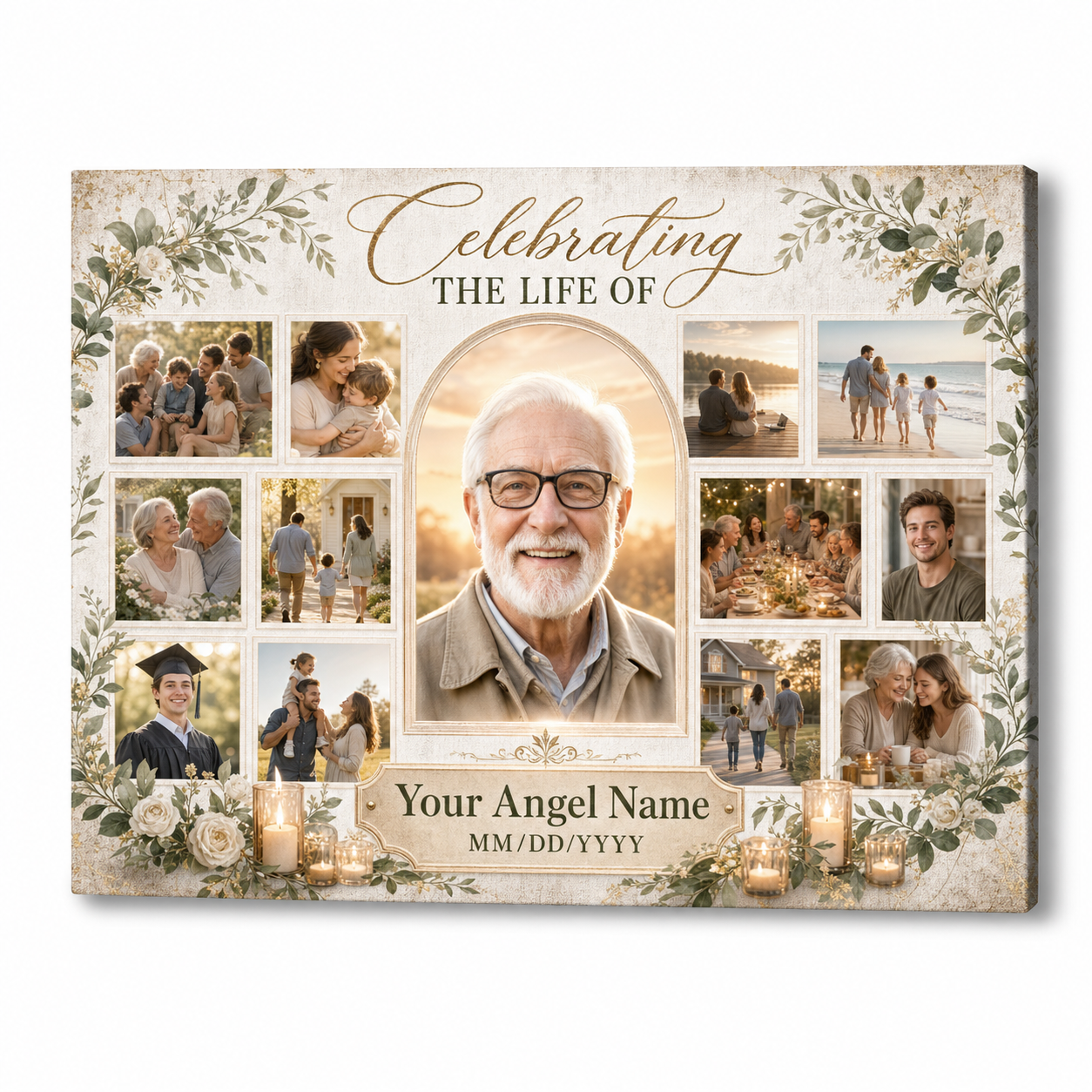 Personalized Memorial Photo Collage Wall Canvas Celebration of Life Sympathy Keepsake Remembrance Gift - Image 1