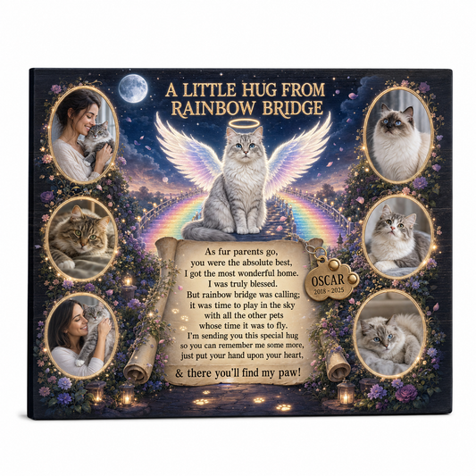 Personalized Pet Memorial Wall Canvas - Cat Loss Rainbow Bridge Photo Print Gift - Image 1