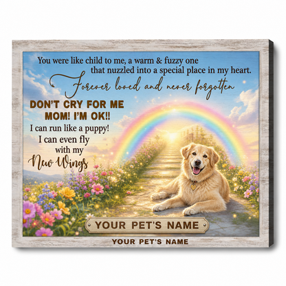 Personalized Dog Memorial Wall Canvas Rainbow Bridge Gift for Pet Loss Mom - Image 1