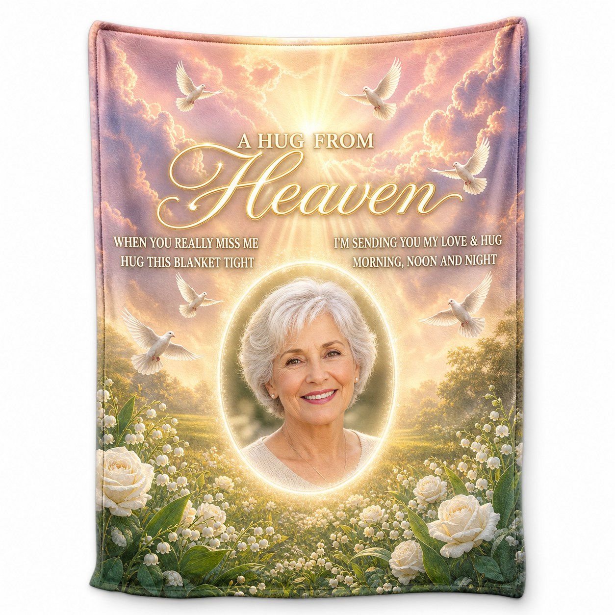 Personalized Memorial Photo Fleece Blanket - A Hug From Heaven Sympathy Gift for Loss - Image 1