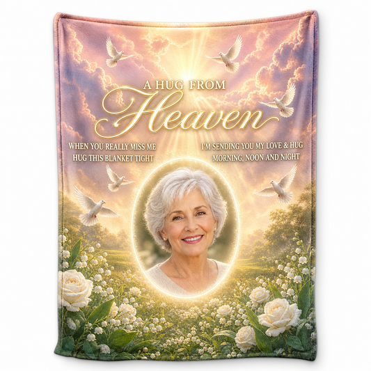 Personalized Memorial Photo Fleece Blanket - A Hug From Heaven Sympathy Gift for Loss - Image 1