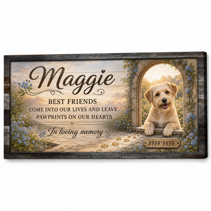 Personalized Dog Memorial Wall Canvas With Name Photo And Pawprints Pet Loss Sympathy Gift - Image 1