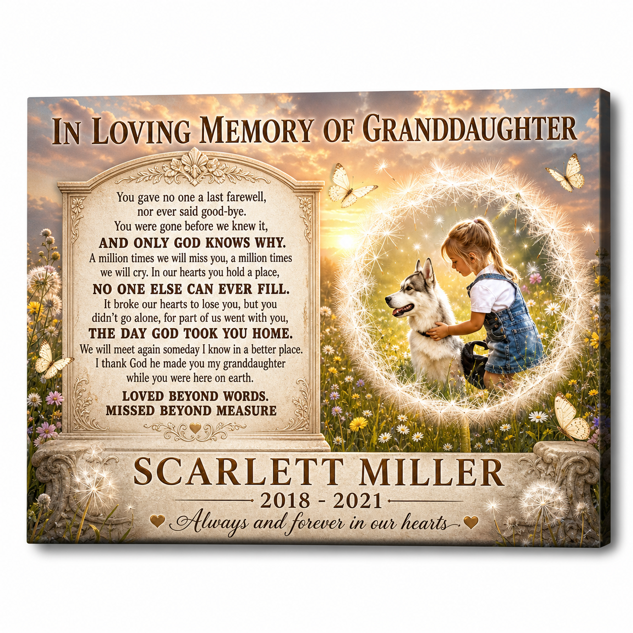 Personalized Memorial Canvas Print for Loss of Granddaughter – Wall Art - Image 1