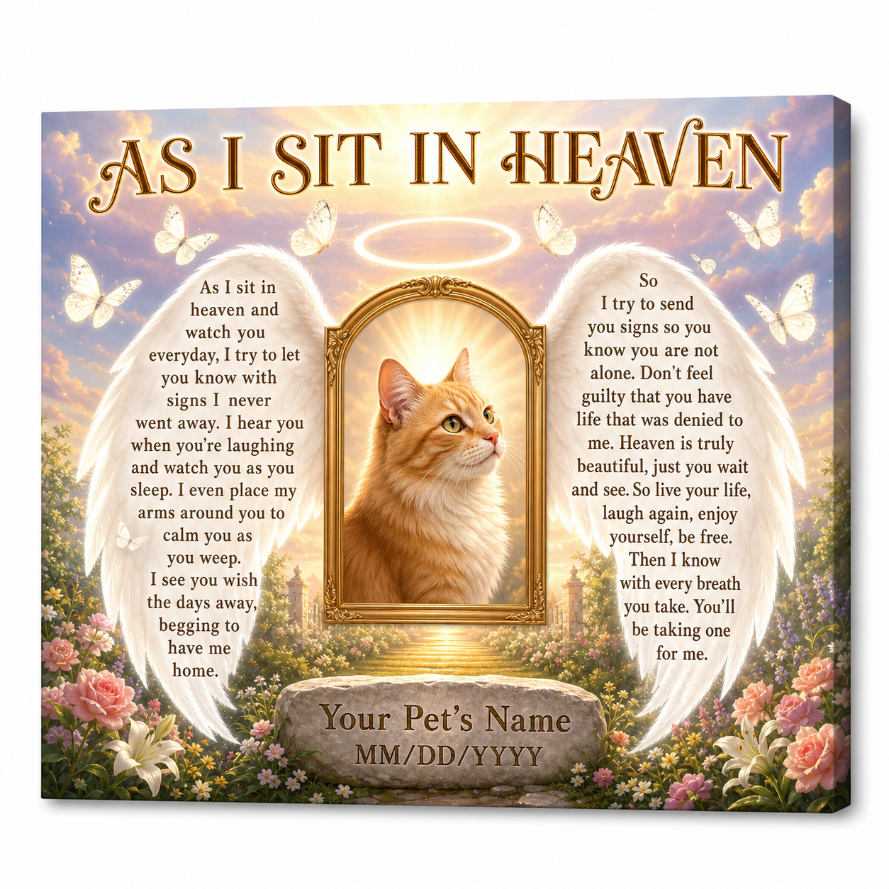 Personalized Pet Memorial Wall Canvas As I Sit In Heaven Cat Photo Sympathy Gift - Image 1