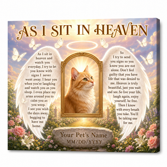 Personalized Pet Memorial Wall Canvas As I Sit In Heaven Cat Photo Sympathy Gift - Image 1