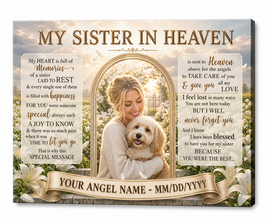 Personalized Sister Memorial Wall Canvas, My Sister In Heaven Photo Remembrance Gift - Image 1