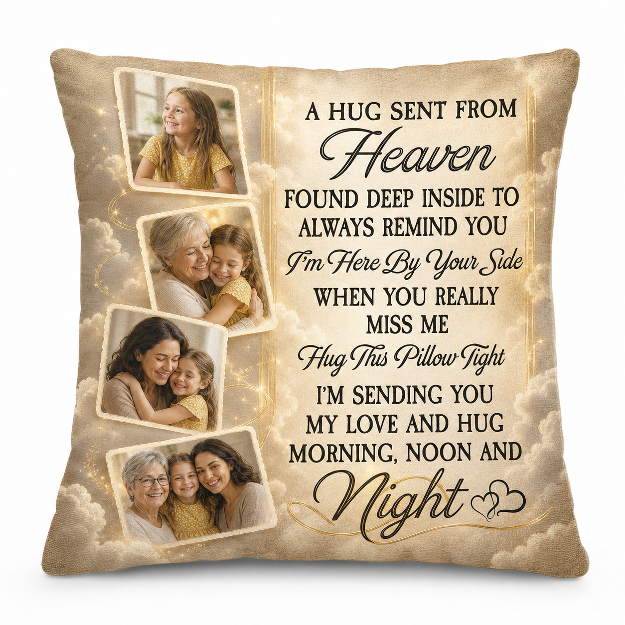 Personalized Photo Memorial Pillow - A Hug Sent From Heaven Sympathy Gift For Family Loss - Image 1