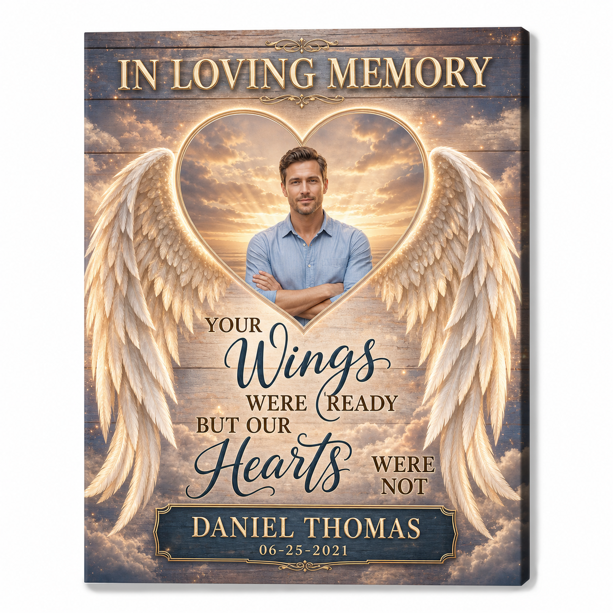 Personalized Memorial Photo Canvas with Angel Wings - Custom Bereavement Gift - Image 1