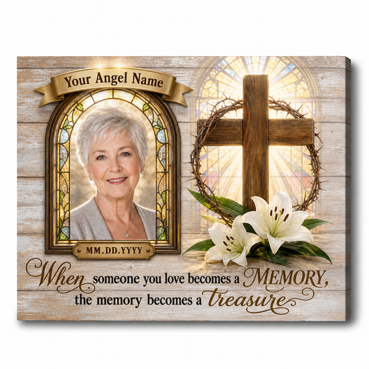 Personalized Memorial Cross Photo Wall Canvas Custom In Loving Memory Christian Sympathy Gift - Image 1