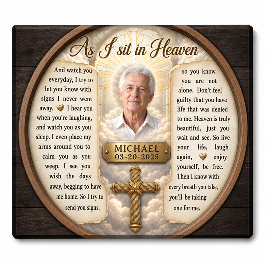 Personalized As I Sit in Heaven Memorial Canvas – Christian Sympathy Gift for Loss - Image 1
