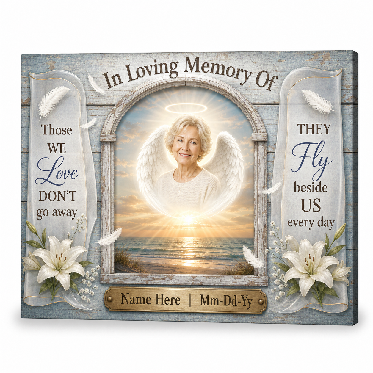 Personalized In Memory Angel Wings Memorial Wall Canvas Sympathy Gift For Loss Of A Loved One - Image 1