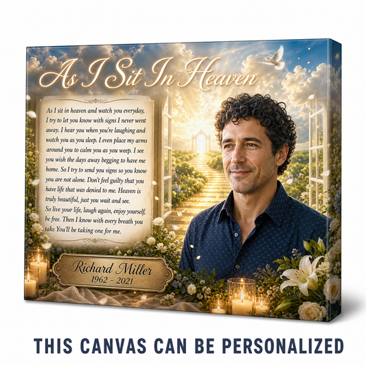 Personalized Memorial Photo Wall Canvas - As I Sit In Heaven Sympathy Gift for Loss of Loved One - Image 1