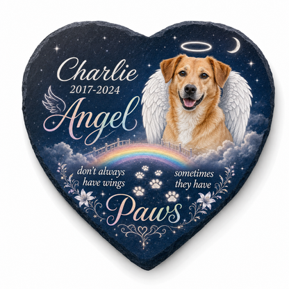 Personalized Dog Memorial Garden Stone Heart Shaped Angel Paws Photo Gift - Image 1