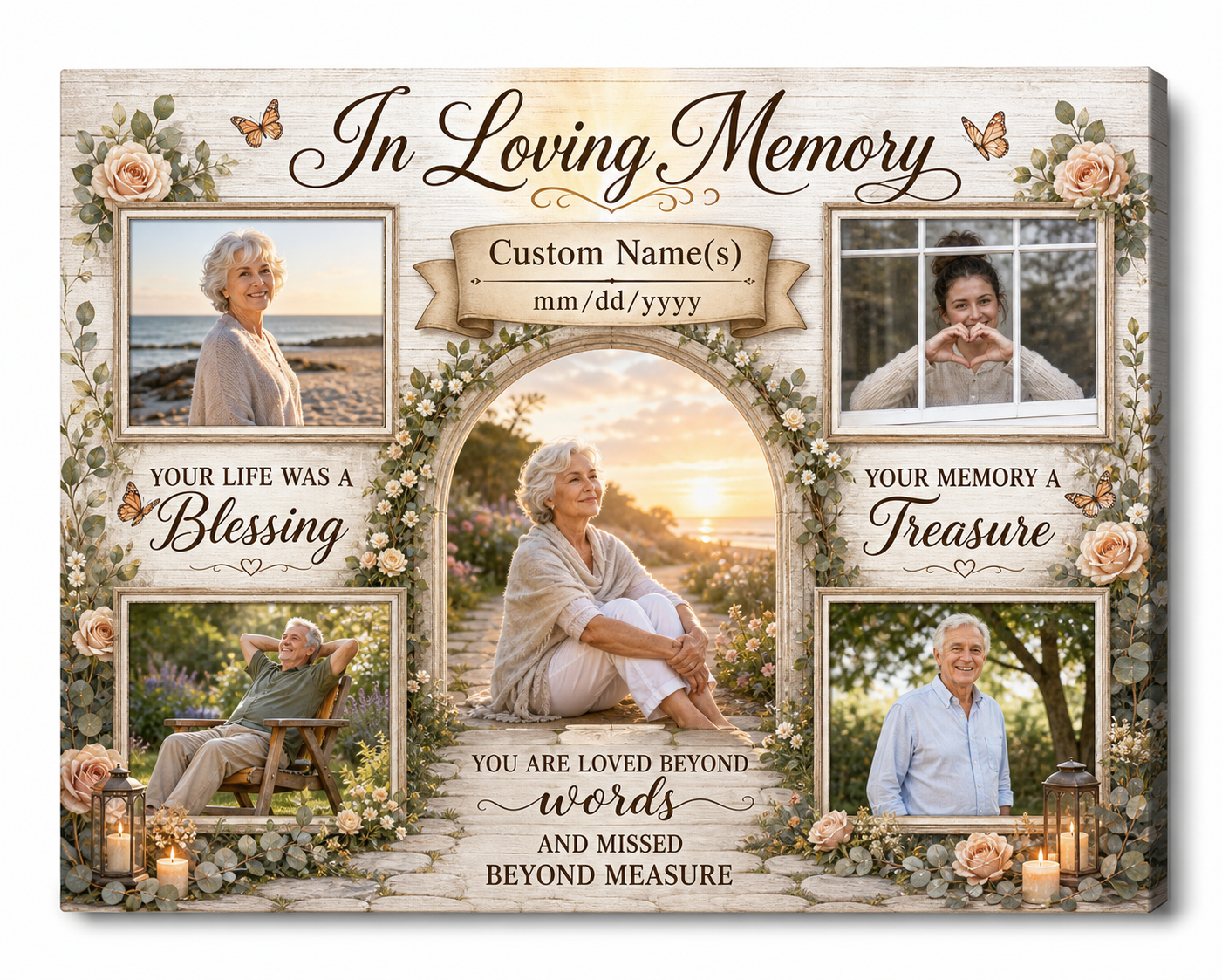 Personalized Memorial Photo Collage Wall Canvas In Loving Memory Sympathy Remembrance Gift - Image 1