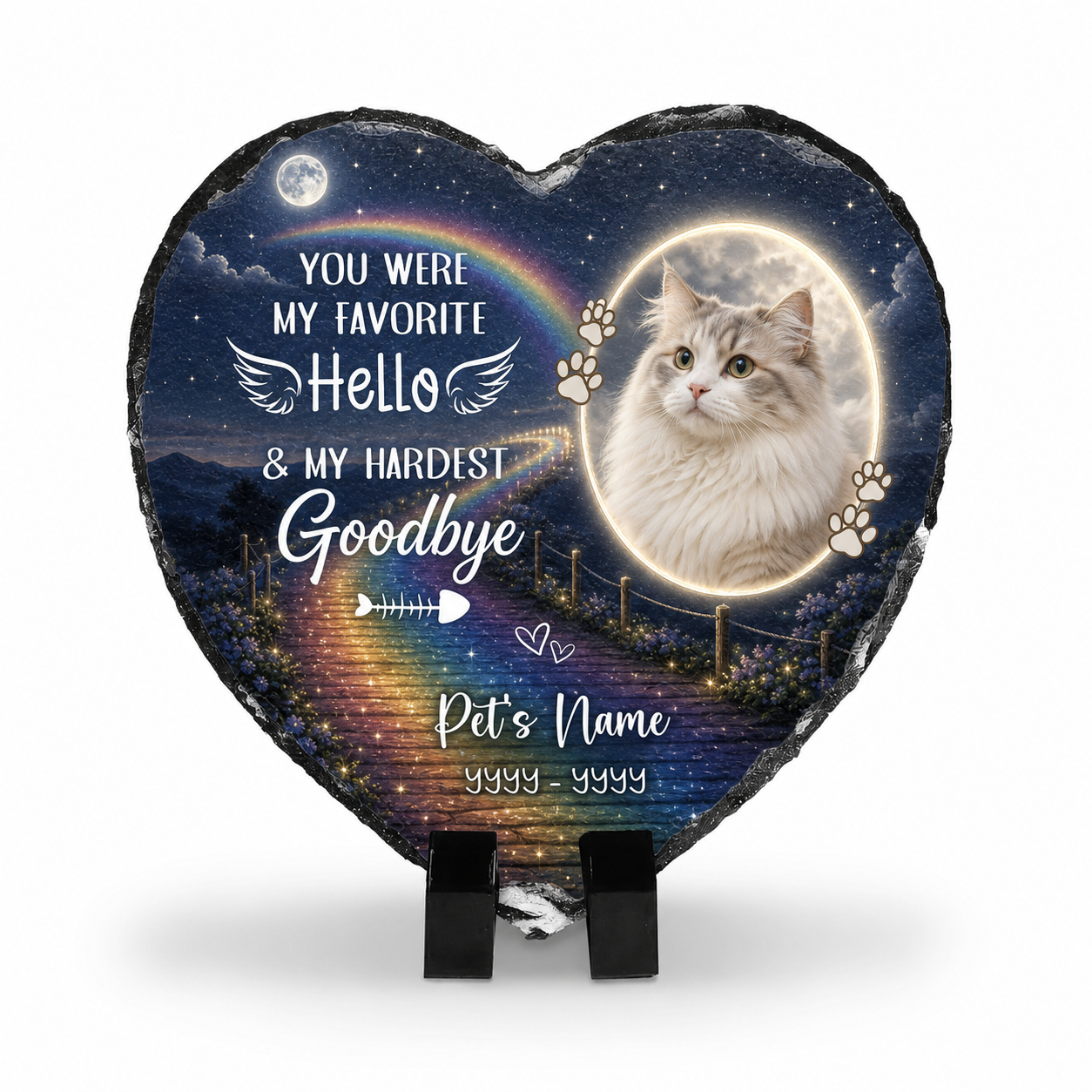 Personalized Pet Memorial Heart Slate Stone with Custom Photo – Cat Dog Loss Gift - Image 1