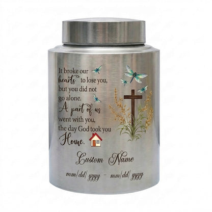 Personalized Dragonfly Stainless Steel Cremation Urn for Loss of Loved One Mother Father, Bereavement Ash Holder Small and Large Sizes, Memorial Keepsake Urn, Memorial Gift, In Loving Memory - Image 1