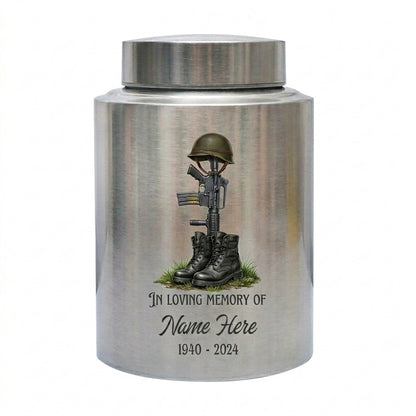 Personalized US Army Veteran Military Stainless Steel Cremation Urn for Ashes Customizable Service Member Tribute Honoring Heroes Large Size Memorial Keepsake Urn, Memorial Gift, In Loving Memory - Image 1