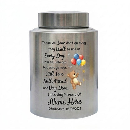 Personalized Angel Wings Heaven Bear Baby Loss Infant Stainless Steel Large Display Cremation Ashes Container For Child Boy Girl Bereavement Memorial Keepsake Urn, Memorial Gift, In Loving Memory - Image 1