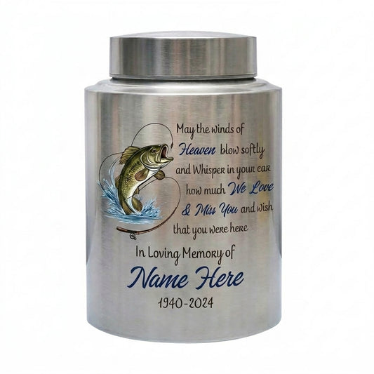 Personalized Bass Fishing Stainless Steel Cremation Urns For Human Ashes Fisherman Funeral Tribute Bereavement Resting Place Small Large Size Memorial Keepsake Urn, Memorial Gift, In Loving Memory - Image 1
