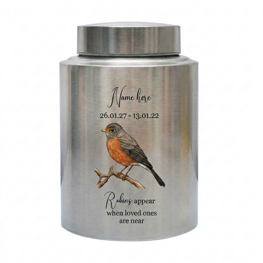 Personalized Robin Birds Stainless Steel Cremation Urn for Human Ashes Custom Sympathy Family Bereavement Tribute 4 Colors Memorial Keepsake Urn, Memorial Gift, In Loving Memory - Image 1
