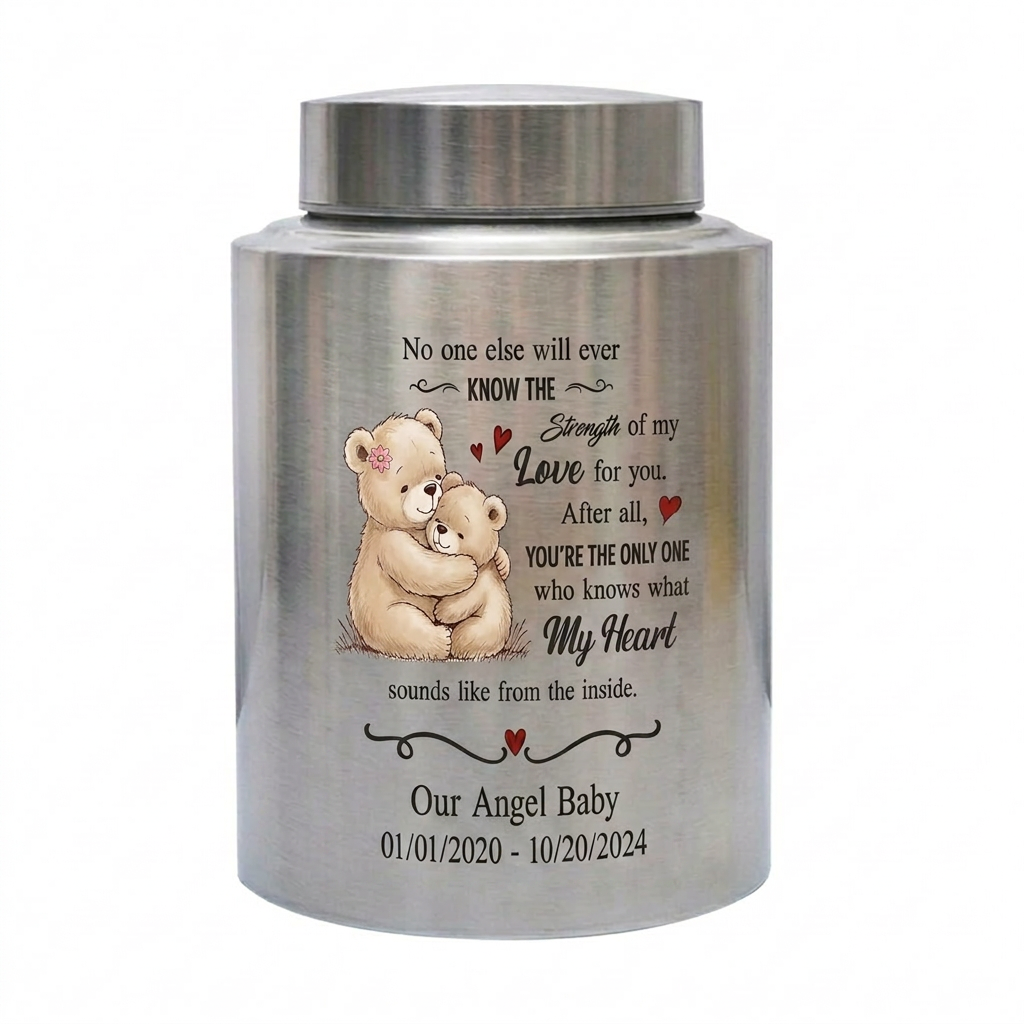 Personalized Angel Baby Infant Loss Stainless Steel Urn for Human Ashes Child Bereavement Miscarriage Grief Custom Heart Quote Small Large Memorial Keepsake Urn, Memorial Gift, In Loving Memory - Image 1