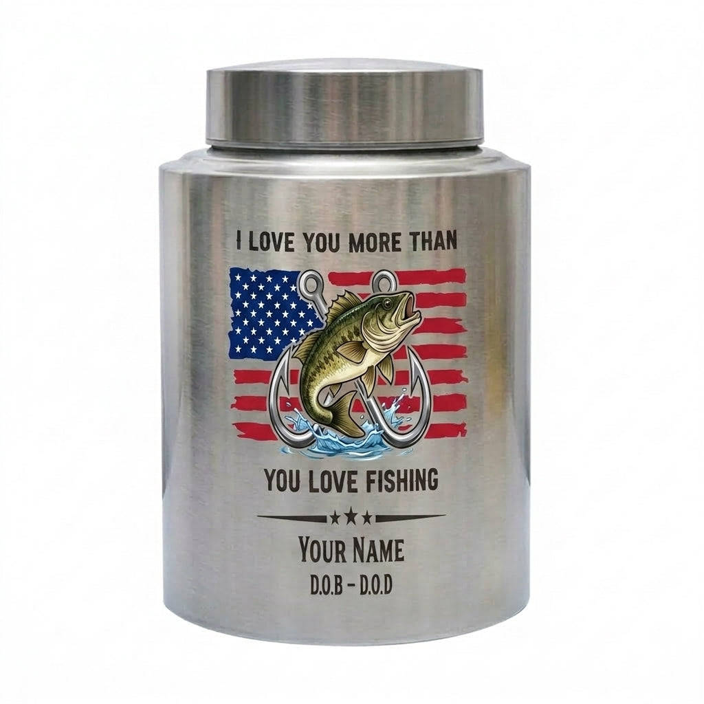 Personalized Bass Fishing Cremation Urn for Human Ashes Stainless Steel Fisherman Dad Grandpa Husband Funeral Remembrance Large Adult Size Memorial Keepsake Urn, Memorial Gift, In Loving Memory - Image 1