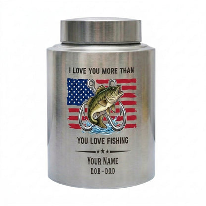 Personalized Bass Fishing Cremation Urn for Human Ashes Stainless Steel Fisherman Dad Grandpa Husband Funeral Remembrance Large Adult Size Memorial Keepsake Urn, Memorial Gift, In Loving Memory - Image 1