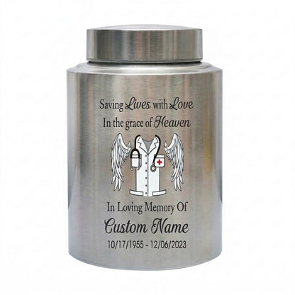 Personalized Doctor Medical Symbol Stainless Steel Cremation Urn For Human Ashes Funeral Tribute Nurse Healthcare Staff Sympathy Memorial Keepsake Urn, Memorial Gift, In Loving Memory - Image 1