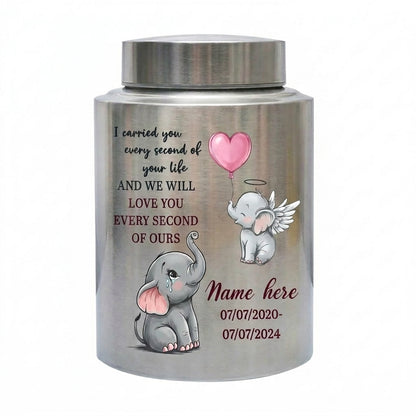 Personalized Baby Elephant Stainless Steel UV Printed Urn for Infant Child Boy Girl Loss, Bereaved Parents Grief Support, Memorial Keepsake Urn, Memorial Gift, In Loving Memory - Image 1