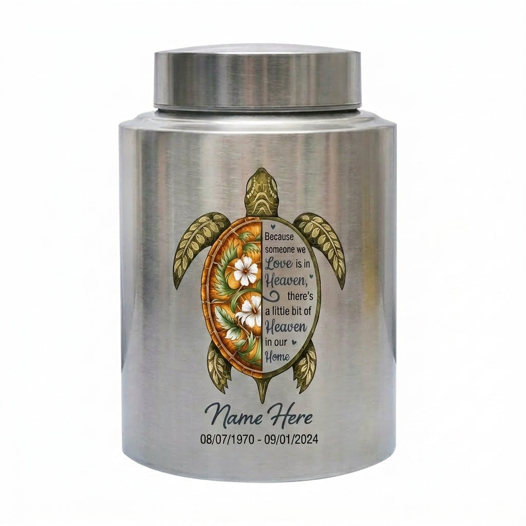 Personalized Sea Turtle Tortoise Poem Stainless Steel Cremation Urn for Human Ashes Loss of Mother Father Pet Bereavement Condolence Large Memorial Keepsake Urn, Memorial Gift, In Loving Memory - Image 1