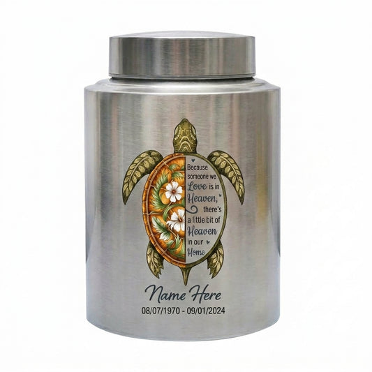 Personalized Sea Turtle Tortoise Poem Stainless Steel Cremation Urn for Human Ashes Loss of Mother Father Pet Bereavement Condolence Large Memorial Keepsake Urn, Memorial Gift, In Loving Memory - Image 1