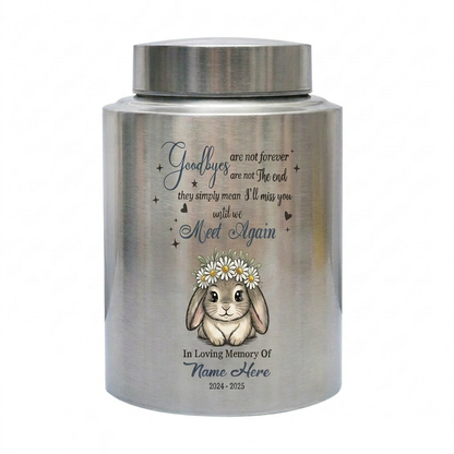 Personalized Rabbit Pet Memorial Stainless Steel Urn for Ashes, Sympathy Bereavement Idea for Animal Lovers, Loss of Bunny Remembrance, Memorial Keepsake Urn, Memorial Gift, In Loving Memory - Image 1